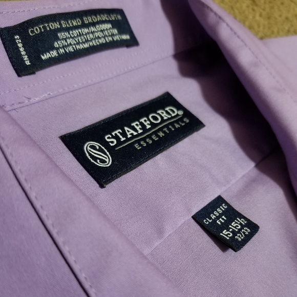 STAFFORD Lavender Purple Mens Long-Sleeve Dress Shirt-M - Picture 4 of 5